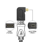 鍍金Micro HDMI公頭轉HDMI 19針母頭轉接器，帶90度角，Micro HDMI轉HDMI