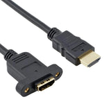 30cm HDMI (Type-A) 公頭轉 HDMI (Type-A) 母頭轉接線，帶兩個螺絲孔，HDMI AM 轉 AF 含耳孔（30cm）