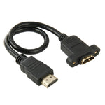 30cm HDMI (Type-A) 公頭轉 HDMI (Type-A) 母頭轉接線，帶兩個螺絲孔，HDMI AM 轉 AF 含耳孔（30cm）