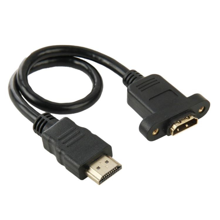 30cm HDMI (Type-A) 公頭轉 HDMI (Type-A) 母頭轉接線，帶兩個螺絲孔，HDMI AM 轉 AF 含耳孔（30cm）