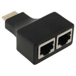 30m HDMI 轉雙埠 RJ45 網路線延長器，支援 Cat 5e/6 3D HDTV，雙 RJ45 黑色