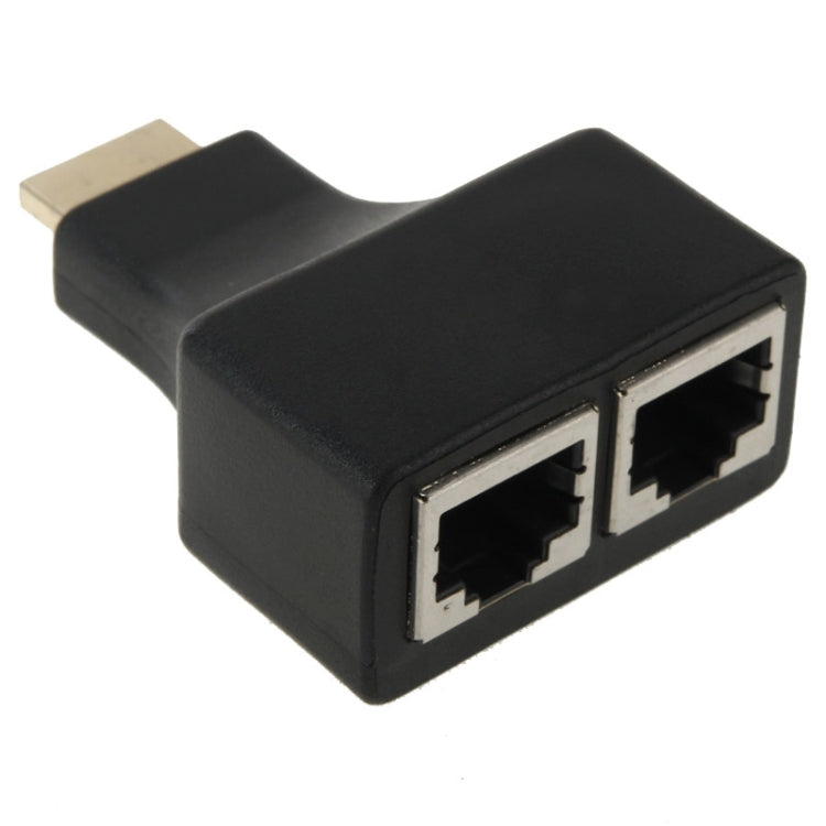 30m HDMI 轉雙埠 RJ45 網路線延長器，支援 Cat 5e/6 3D HDTV，雙 RJ45 黑色