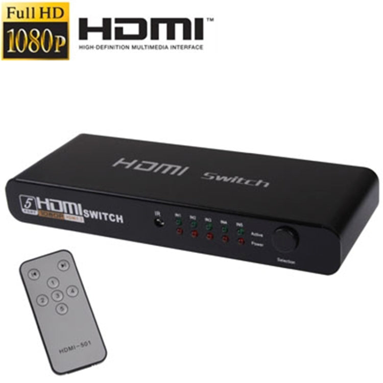 5 埠全高清 1080P HDMI 切換器，帶切換按鈕及遙控器，1.3 版本（5 埠 HDMI 輸入，1 埠 HDMI 輸出），1.3 版本