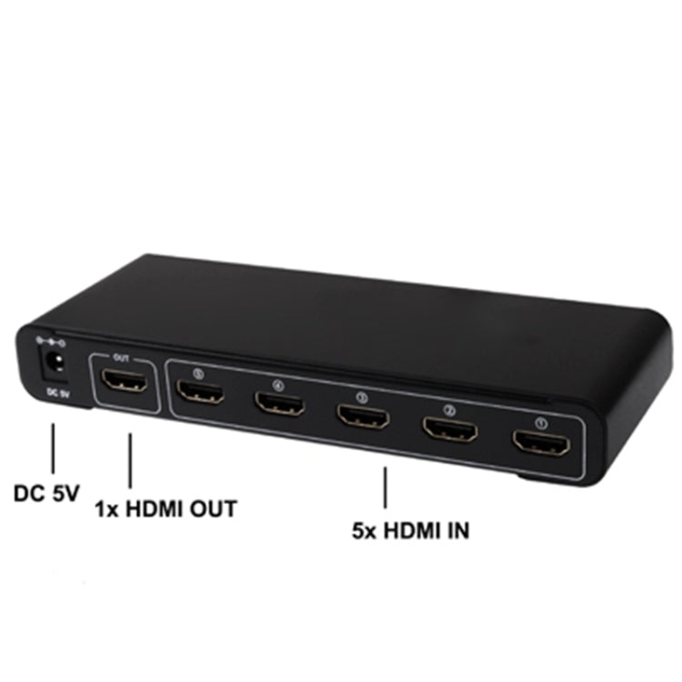 5 埠全高清 1080P HDMI 切換器，帶切換按鈕及遙控器，1.3 版本（5 埠 HDMI 輸入，1 埠 HDMI 輸出），1.3 版本