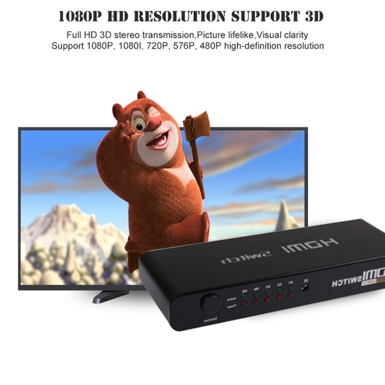 5 埠全高清 1080P HDMI 切換器，帶切換按鈕及遙控器，1.3 版本（5 埠 HDMI 輸入，1 埠 HDMI 輸出），1.3 版本