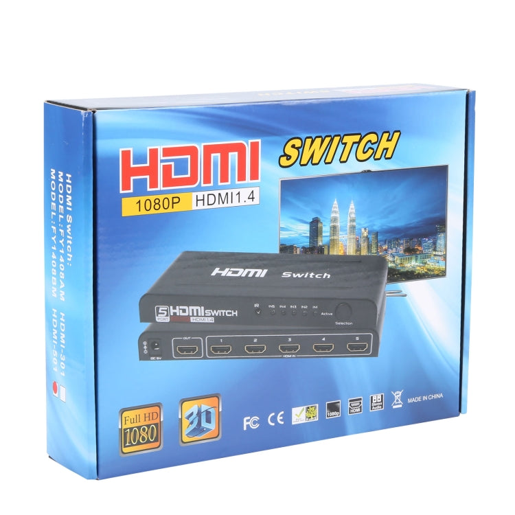全高清 1080P 5 埠 HDMI 切換器，帶遙控及 LED 指示燈，帶 LED 指示燈
