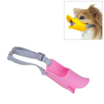 Cute duck silicone dog muzzle in pink, designed for small pets with a unique duck mouth shape.