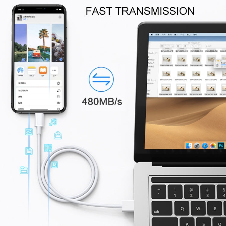 USB 轉 8 Pin 同步數據充電線，線長：1m、3m
