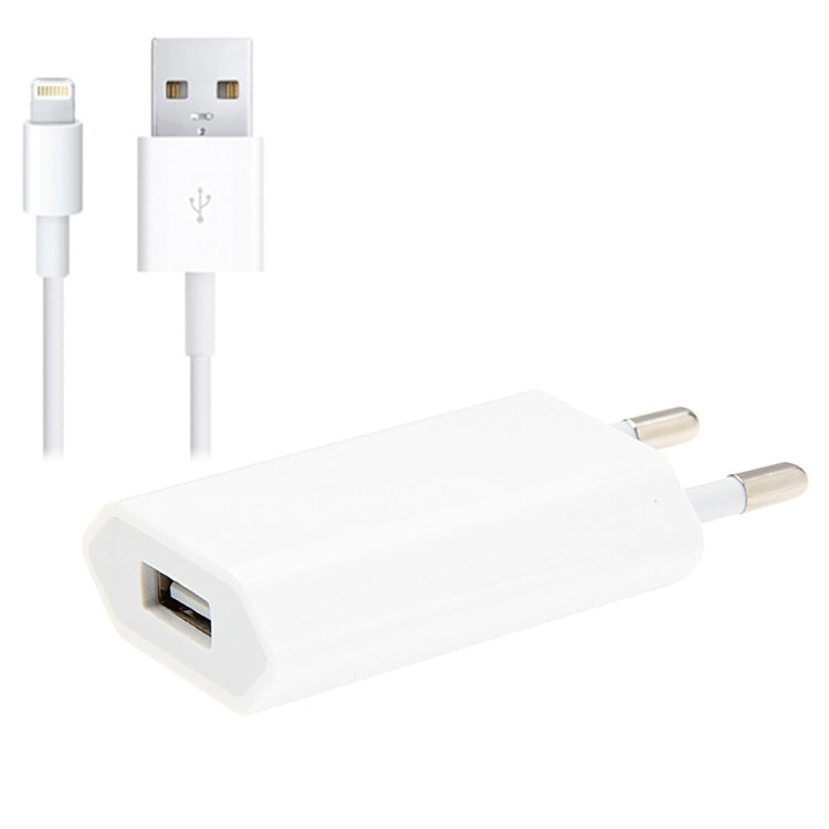 2 合 1 5V 1A 歐規插頭旅行充電器適配器，附 1 米 8-pin 線，適用於 iPhone