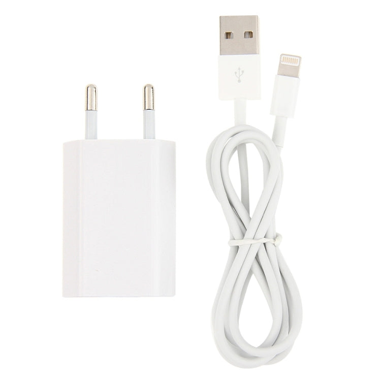 2 合 1 5V 1A 歐規插頭旅行充電器適配器，附 1 米 8-pin 線，適用於 iPhone