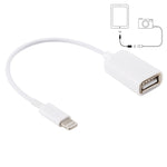 USB 母對 8 針公 OTG 轉接線，支援 iOS 10.2 及以下，長度：18公分