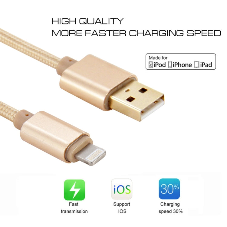 1米編織風格金屬頭8針轉USB數據同步充電線，適用iPhone、iPad