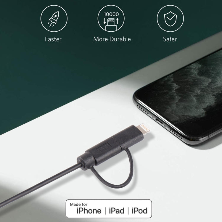 1米MFI 2合1 8針+Micro USB 2.0公對USB數據同步充電線