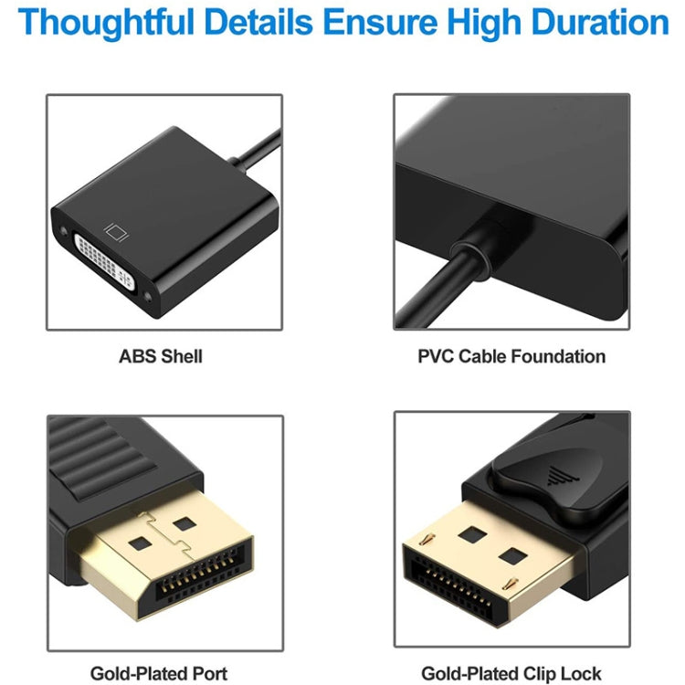 DisplayPort 公頭轉 DVI 24+5 母頭轉接器，線長：12cm，DP 公頭轉 DVI 24+5 母頭