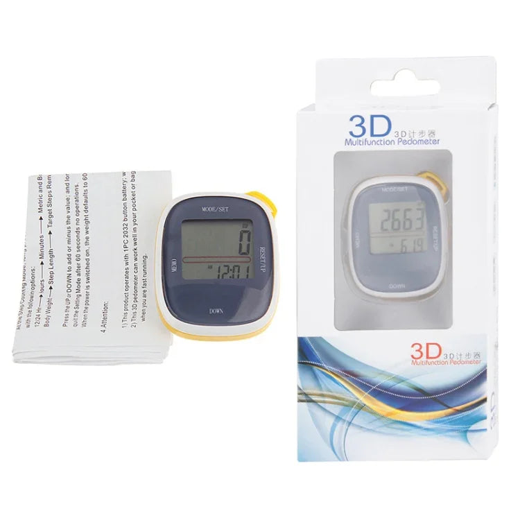 3D 全方位多功能數字電子計步器，3D 黃色