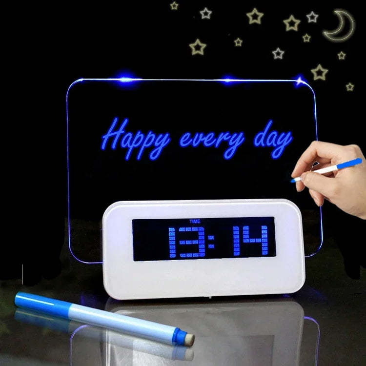 多功能液晶數字鬧鐘溫度計 + 4埠 USB HUB + 帶藍色或綠色液晶背光的留言板，USB留言板