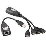 USB 2.0 CAT5 / CAT5E / CAT6 RJ45 轉 4 USB 以太網延長線 LAN 擴展線中繼轉接器，4 埠 USB