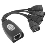 USB 2.0 CAT5 / CAT5E / CAT6 RJ45 轉 4 USB 以太網延長線 LAN 擴展線中繼轉接器，4 埠 USB
