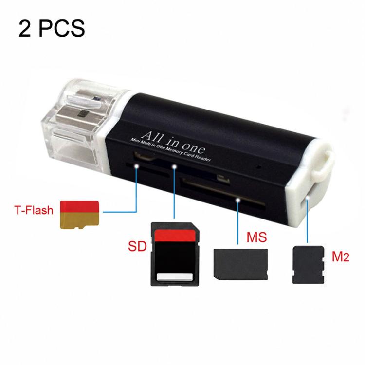 2 件多合一 USB 2.0 Micro SD SDHC TF M2 MMC MS PRO DUO 記憶卡讀卡器