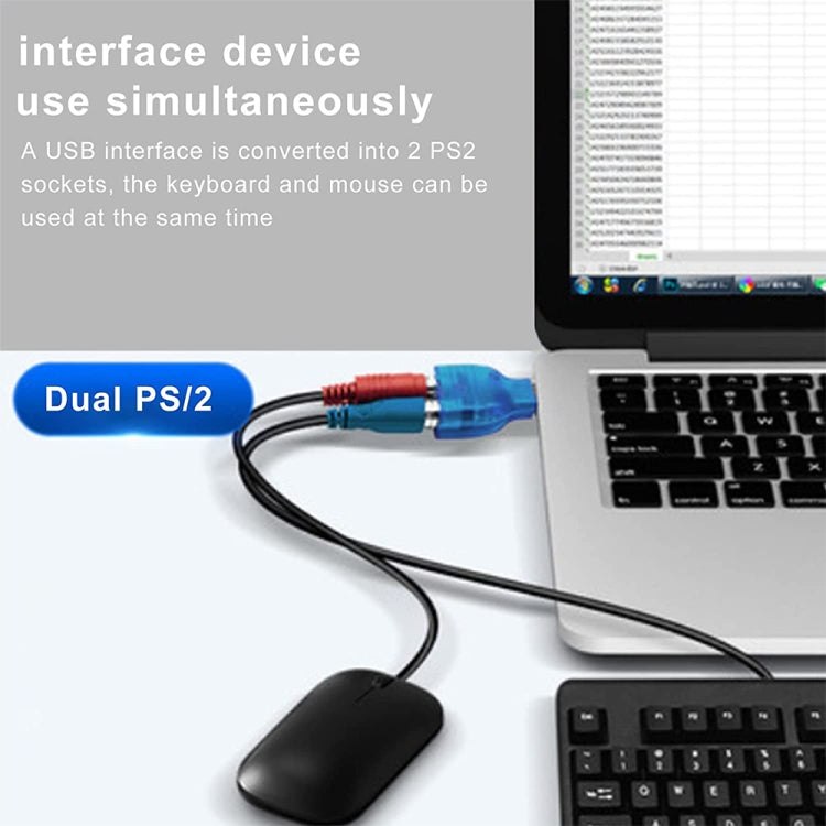 USB 公頭轉 PS/2 母頭轉接器，適用滑鼠／鍵盤，USB 公頭轉 2 個 PS/2 母頭