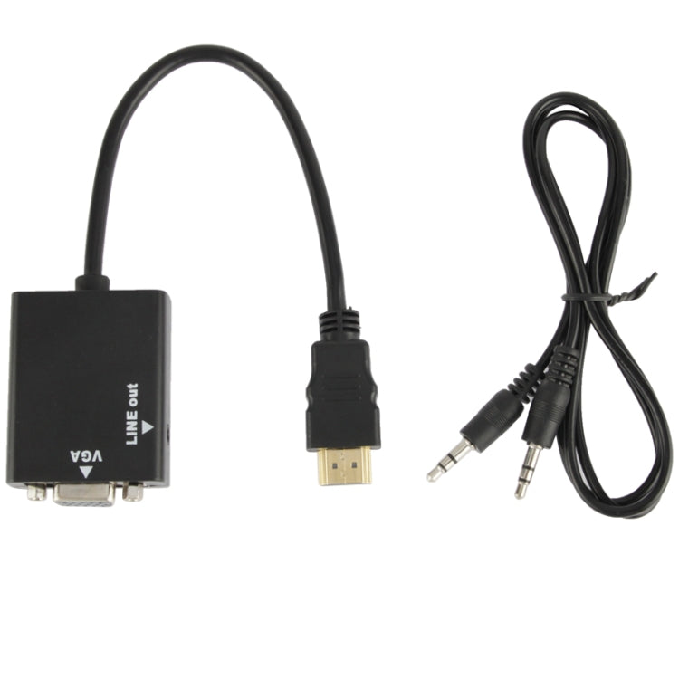 26厘米HDMI轉VGA+音頻輸出視頻轉換線，附3.5毫米音頻線，支援全高清1080P，長度：26厘米
