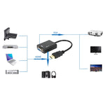 26厘米HDMI轉VGA+音頻輸出視頻轉換線，附3.5毫米音頻線，支援全高清1080P，長度：26厘米
