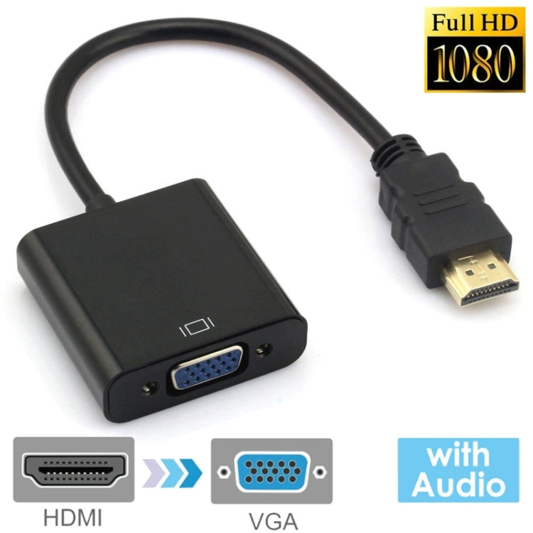24厘米全高清1080P HDMI轉VGA+音頻輸出線，適用於電腦/DVD/數位機上盒/筆記型電腦/手機/媒體播放器，長度：24厘米，白色