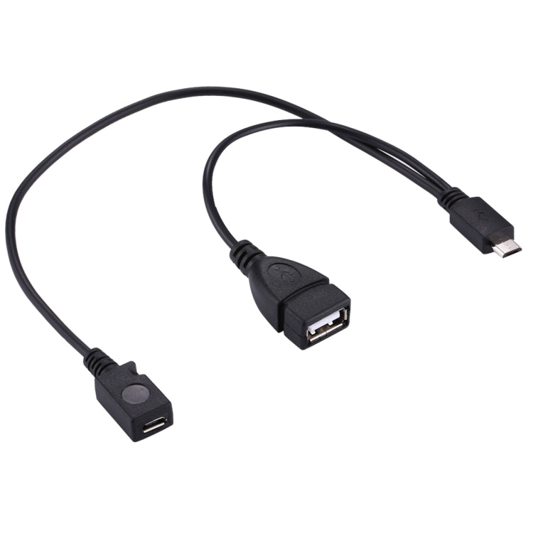 USB 2.0 Micro-B 公頭轉 USB 2.0 Micro-B 母頭及 USB 2.0 母頭 Y 型分接 OTG 線，長度：19 / 30cm