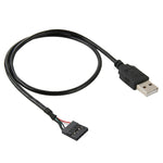 5針主機板母座轉 USB 2.0 公頭轉接線，長度：50cm，5針主機板轉 USB