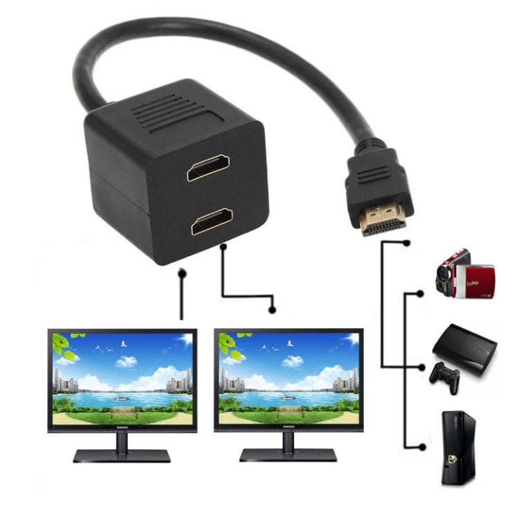 30cm HDMI 分配器 Y 型接頭帶 2 個耦合器（鍍金），1進2出（鍍金）