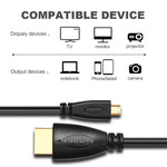 1.8米鍍金3D 1080P微型HDMI公對HDMI公線，適用手機、相機、GoPro，鍍金微型HDMI，長度：1.8米