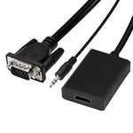 VGA + 音訊轉全高清1080P HDMI視頻轉換盒，HDMI母對VGA公 + 音訊，黑色