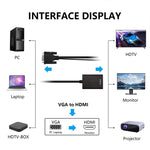VGA + 音訊轉全高清1080P HDMI視頻轉換盒，HDMI母對VGA公 + 音訊，黑色