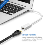 全高清1080P迷你DisplayPort公對HDMI母端線轉接器，長度：20公分，迷你DP轉HDMI白色