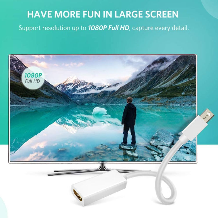 全高清1080P迷你DisplayPort公對HDMI母端線轉接器，長度：20公分，迷你DP轉HDMI白色
