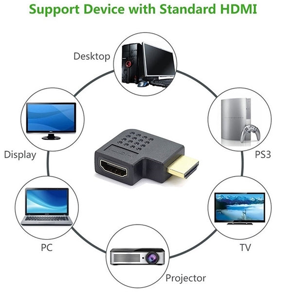 鍍金HDMI 19針公對HDMI 19針母90度角轉接頭，HDMI母對公