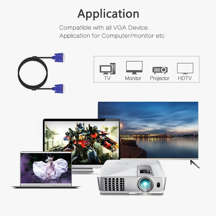 1.5m 良好品質 VGA 15 針公頭轉 VGA 15 針母頭線，適用於 LCD 顯示器、投影機等，長度：1.5m