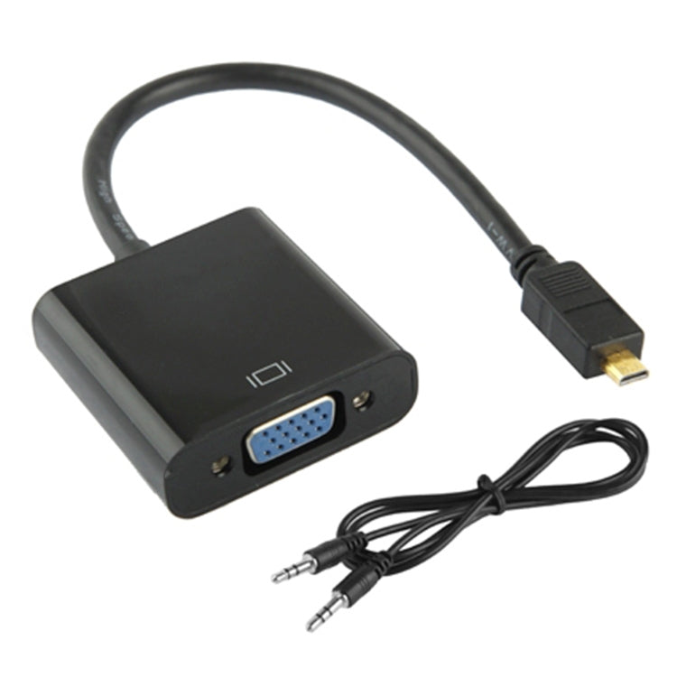 22cm 全高清 1080P Micro HDMI 公頭轉 VGA 母頭視頻轉接線附音頻線，Micro HDMI