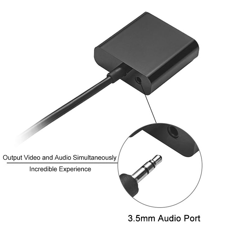 22cm 全高清 1080P Micro HDMI 公頭轉 VGA 母頭視頻轉接線附音頻線，Micro HDMI