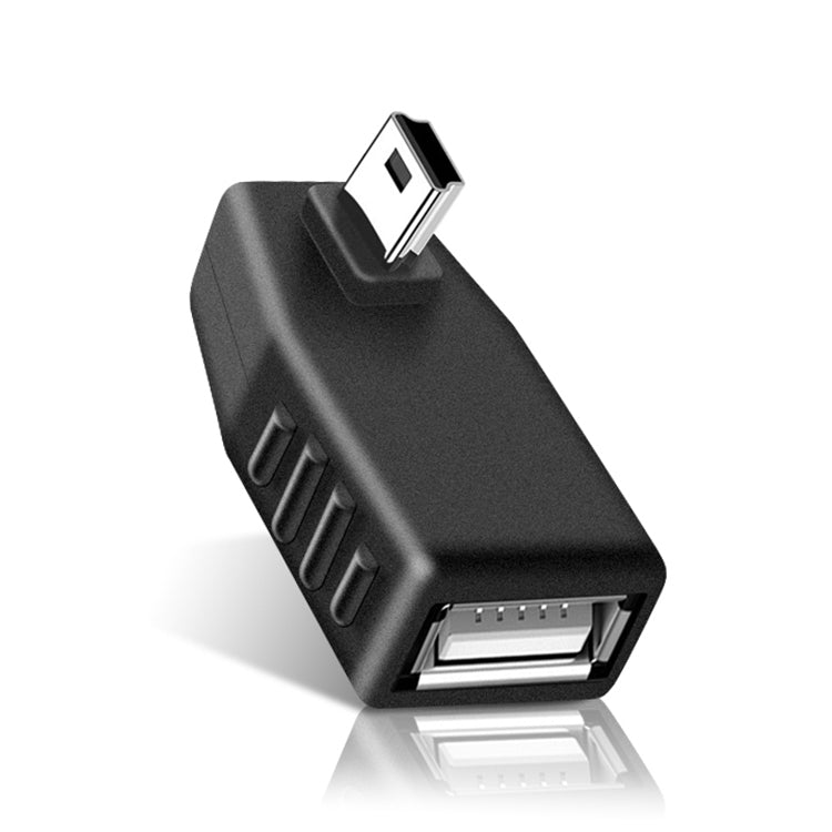 迷你 USB 公頭轉 USB 2.0 AF 轉接器，支援 OTG 功能，90 度左彎，90 度右彎
