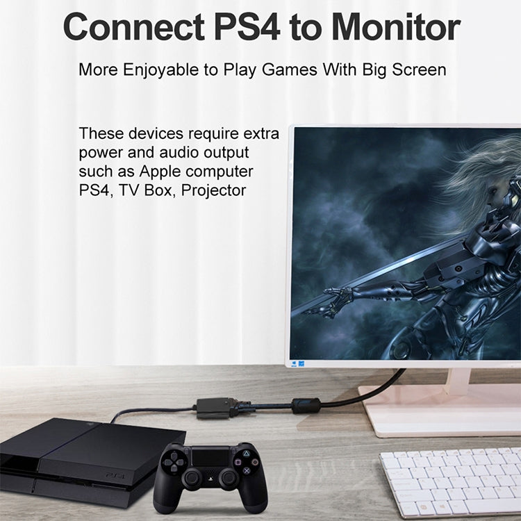 22cm 全高清 1080P 迷你 HDMI 公頭轉 VGA 母頭視訊轉接線，附音訊線，迷你 HDMI