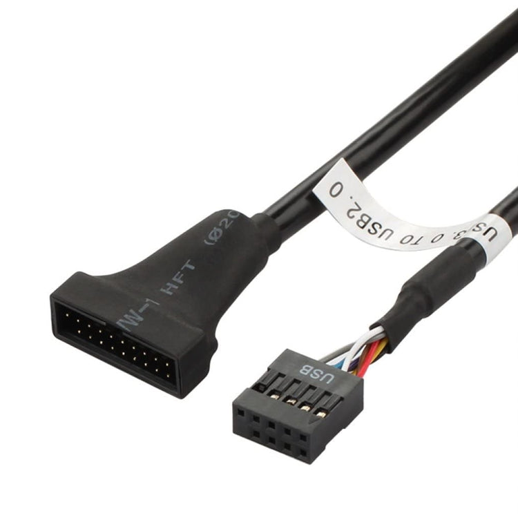 USB 2.0 9 針主機板母頭轉 USB 3.0 19 針公頭外殼轉接線，長度：15cm，9 針母頭轉 19 針公頭