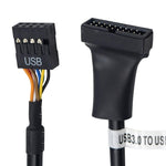 USB 2.0 9 針主機板母頭轉 USB 3.0 19 針公頭外殼轉接線，長度：15cm，9 針母頭轉 19 針公頭