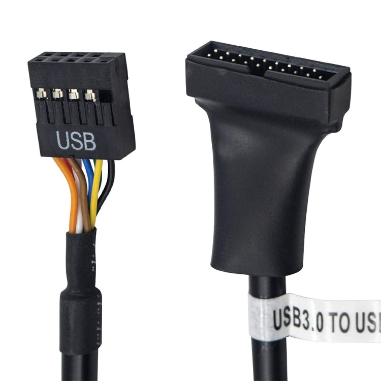 USB 2.0 9 針主機板母頭轉 USB 3.0 19 針公頭外殼轉接線，長度：15cm，9 針母頭轉 19 針公頭