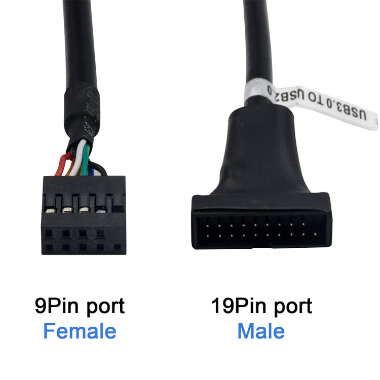 USB 2.0 9 針主機板母頭轉 USB 3.0 19 針公頭外殼轉接線，長度：15cm，9 針母頭轉 19 針公頭