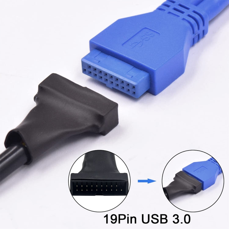 USB 2.0 9 針主機板母頭轉 USB 3.0 19 針公頭外殼轉接線，長度：15cm，9 針母頭轉 19 針公頭