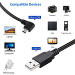 90 度迷你 USB 公頭轉 USB 2.0 AM 轉接線，長度：25cm，右角迷你 USB