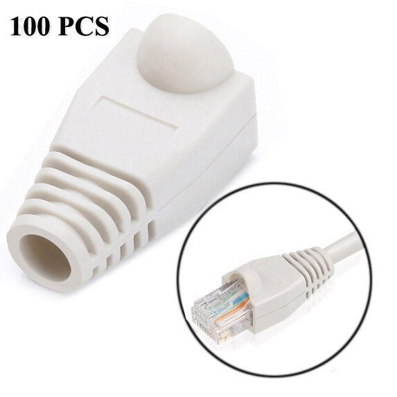 RJ45網路線防護套蓋，黑色（100個一包，價格為100個），100個黑色，100個紅色，100個藍色，100個白色，100個綠色，100個灰色，100個黃色