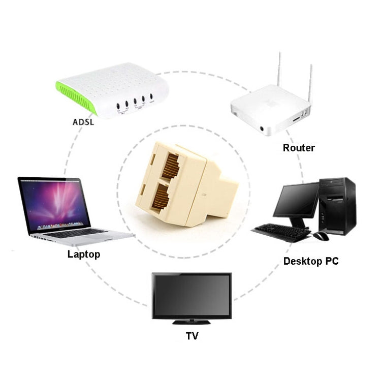 RJ45 1分2 乙太網路連接器分配器，RJ45 母對兩母