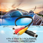4針 S-Video 電視轉 RCA 轉換器 AV 母頭線，長度：20cm，S-Video 轉 AV 3RCA 母頭